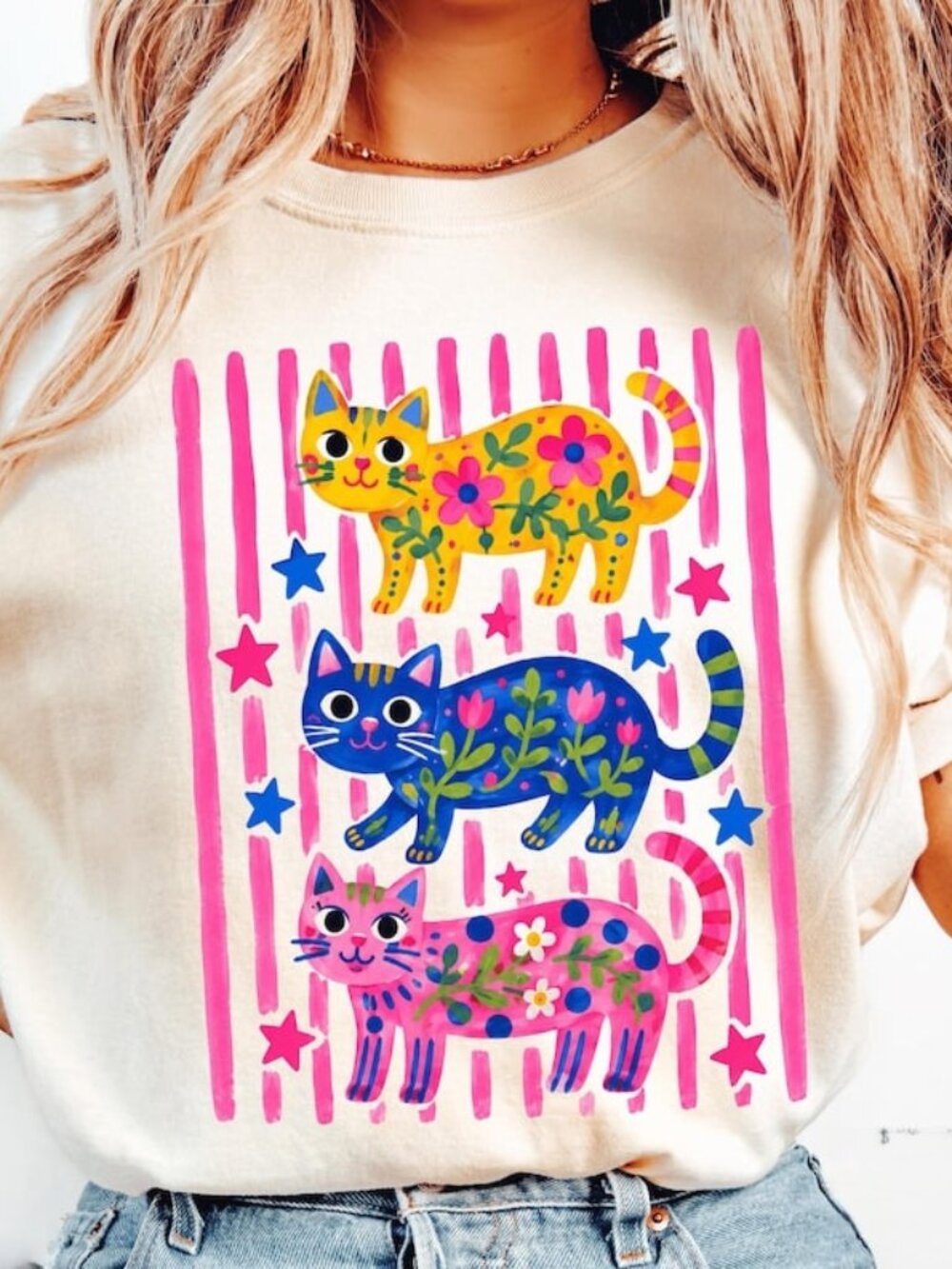 Cute Cat Shirt, Floral Cat Tee, Funny Cat Lover Gift - Picture 1 of 4